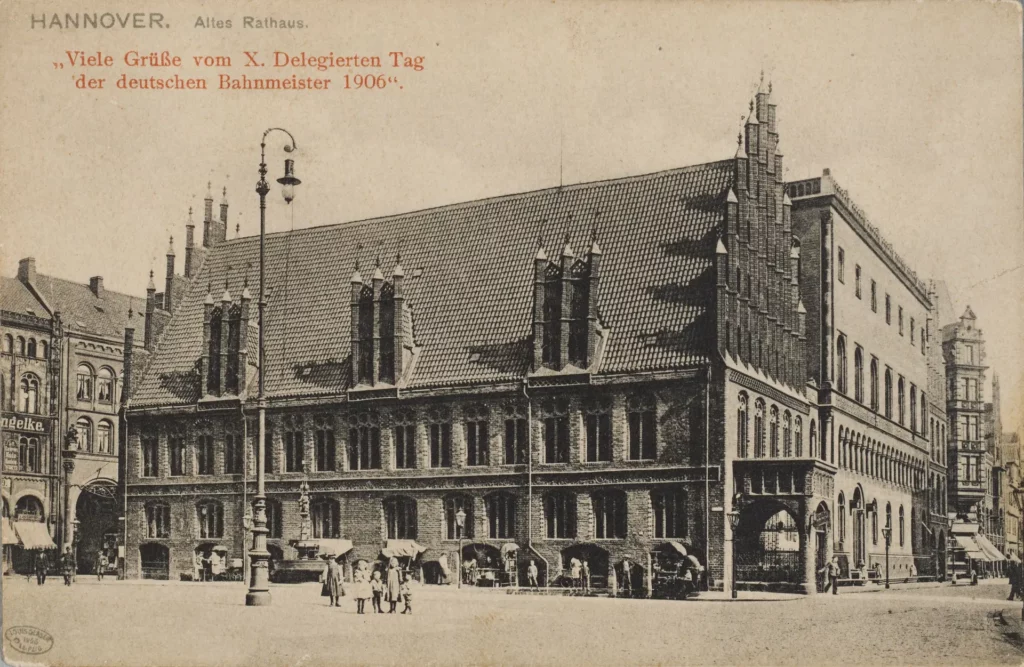 Postkarte mit Ansicht des Alten Rathauses, 1906.