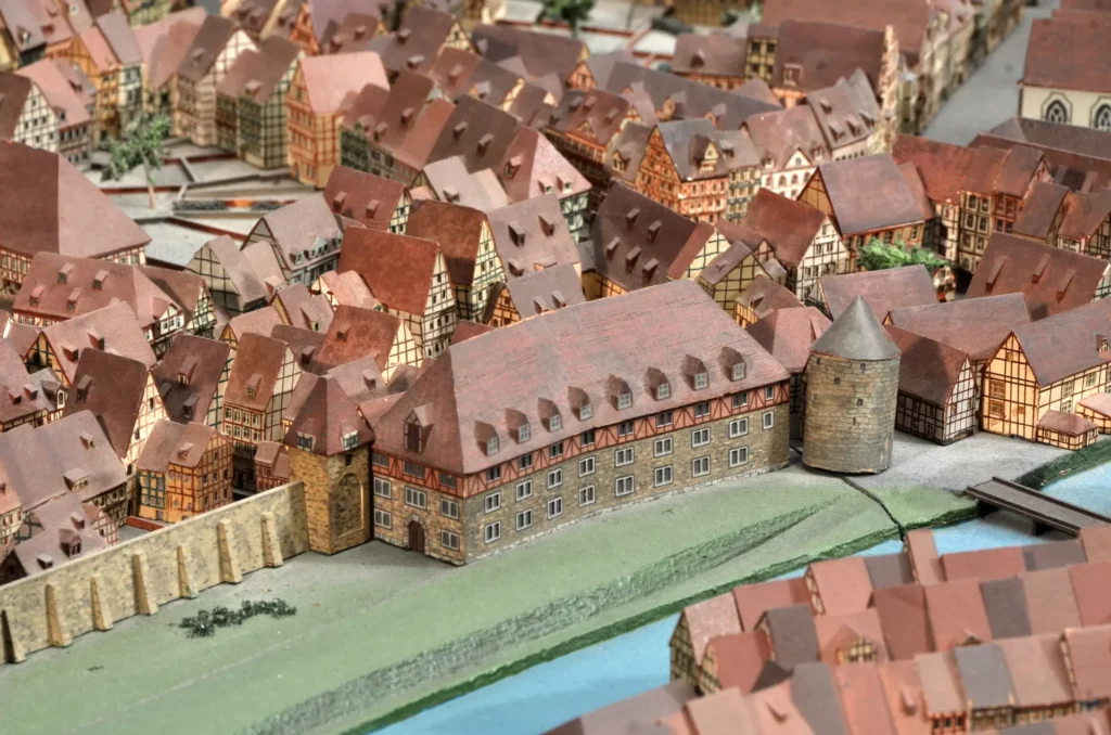 Beginenturm mit Zeughaus und Stadtmauer, Stadtmodell 1689.